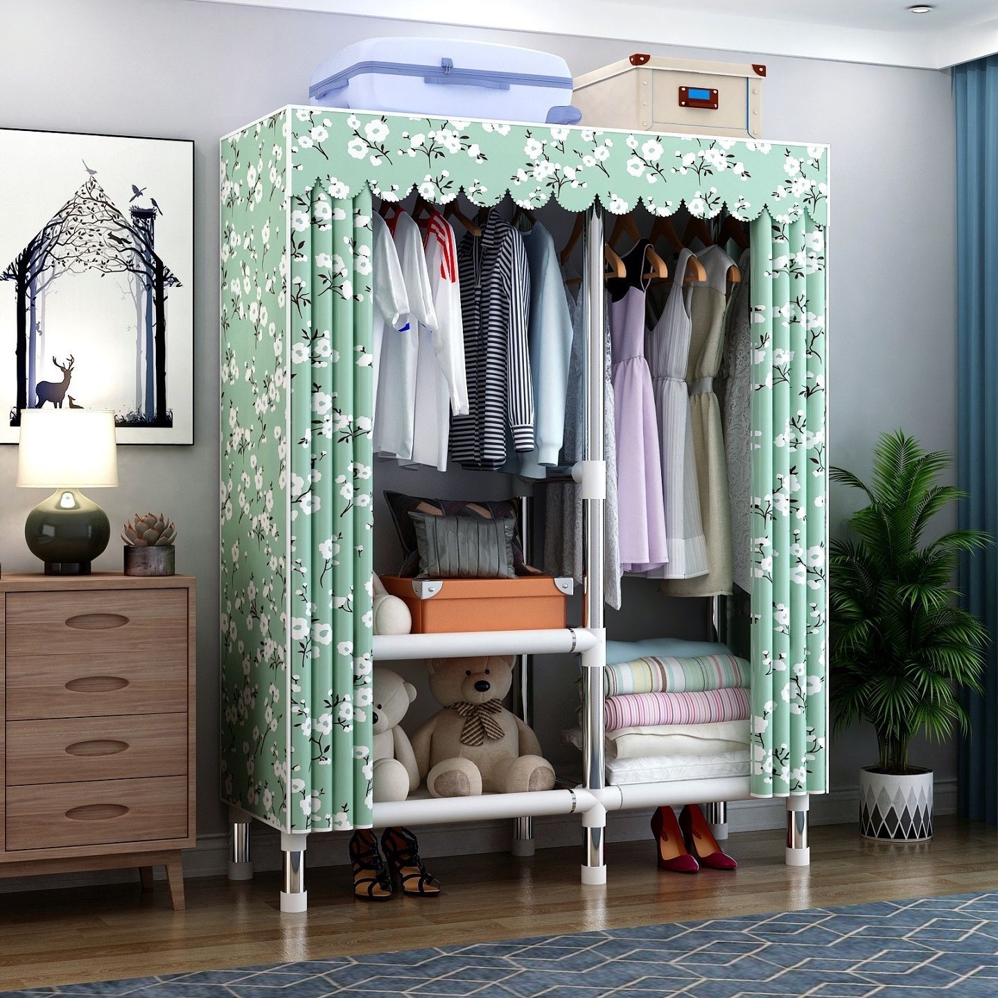 网红衣柜家用卧室布衣柜钢管加粗加固简易组装收纳柜家用柜子衣橱