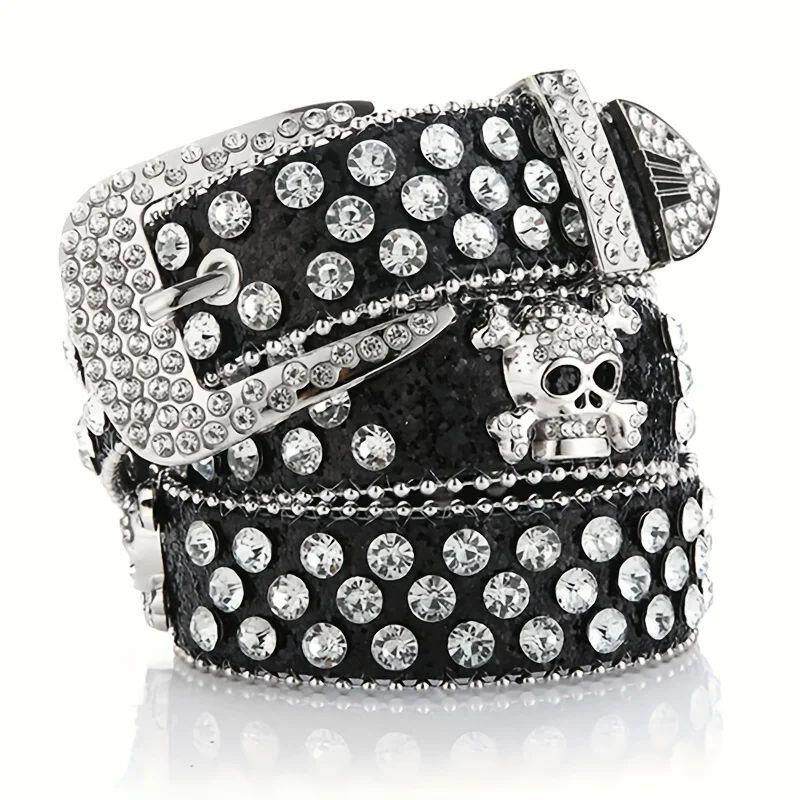 glamorous rhinestone skull rivet belt - perfect for jeans &a