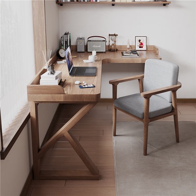 现代实木转角书桌学生家用卧室l型书桌电脑桌台式办公学习写字桌