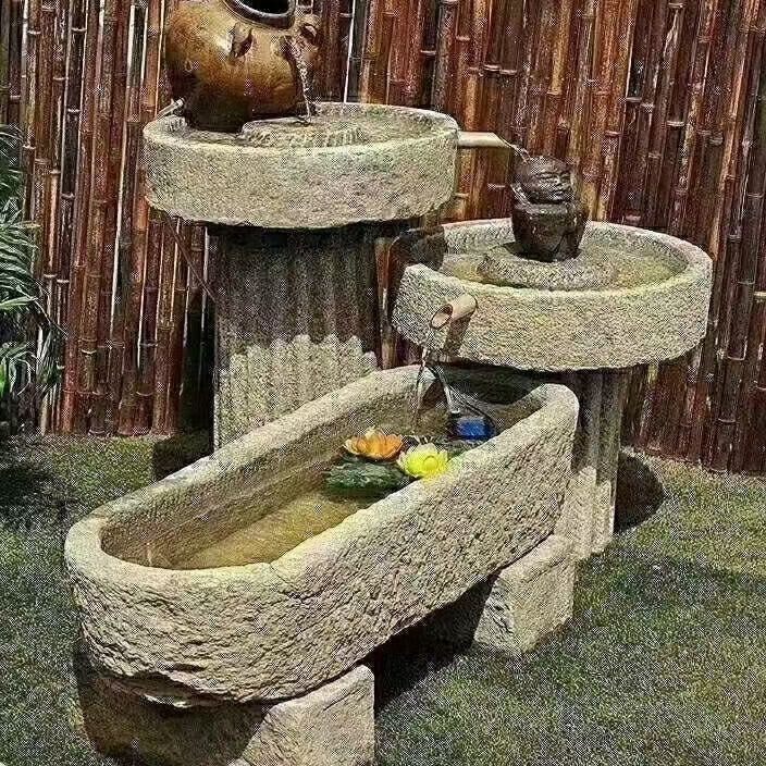 青石牛槽鱼缸马槽流水摆件景观老旧石槽水景风水招财摆件庭院水槽