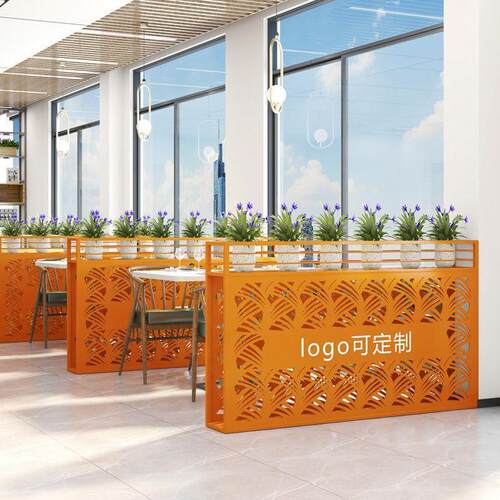 餐厅卡座隔断屏风围栏烧烤店酒吧铁艺花箱火锅店过道绿植花槽