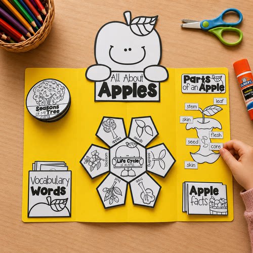 About Apple苹果主题Lapbook英语手工DIY翻翻安静书英文电子素材