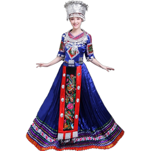 新款苗族演出服云南少数民族服装瑶族壮族舞台表演服彝族刺绣长裙