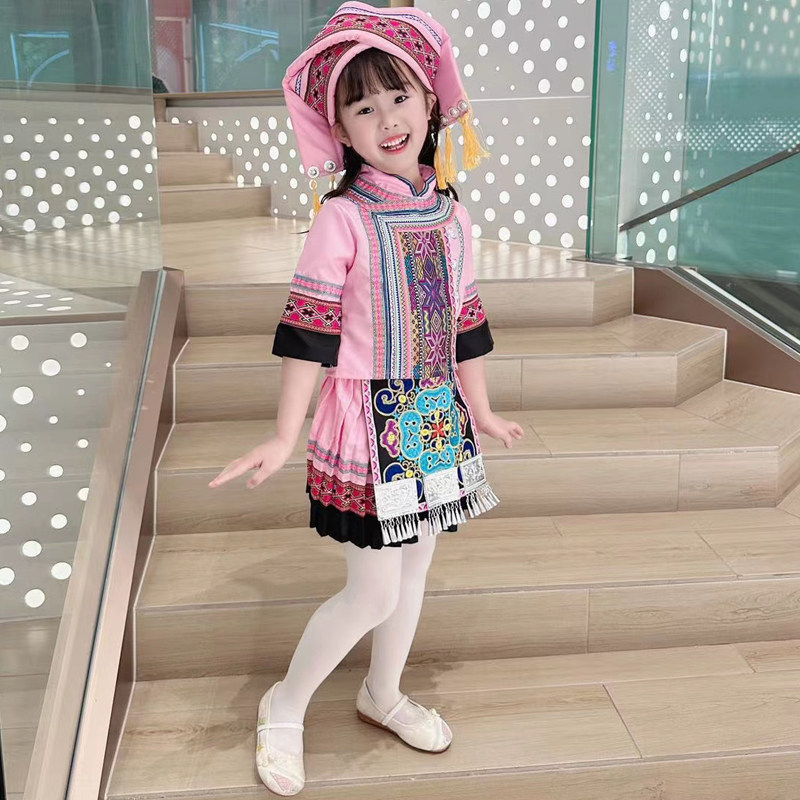 广西三月三民族服装儿童少数民族舞蹈壮族苗族表演服饰
