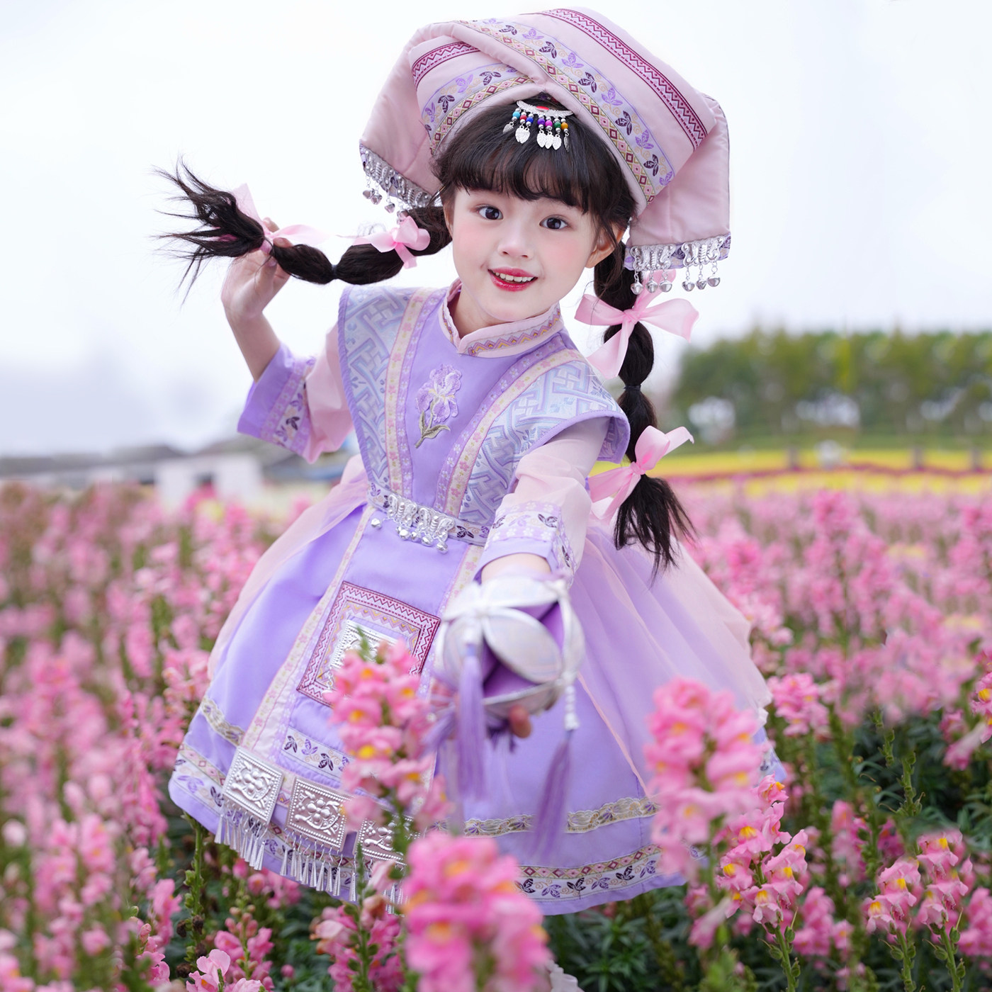 新款三月三儿童民族服装广西壮族服饰少数民族演出服公主裙洛丽塔