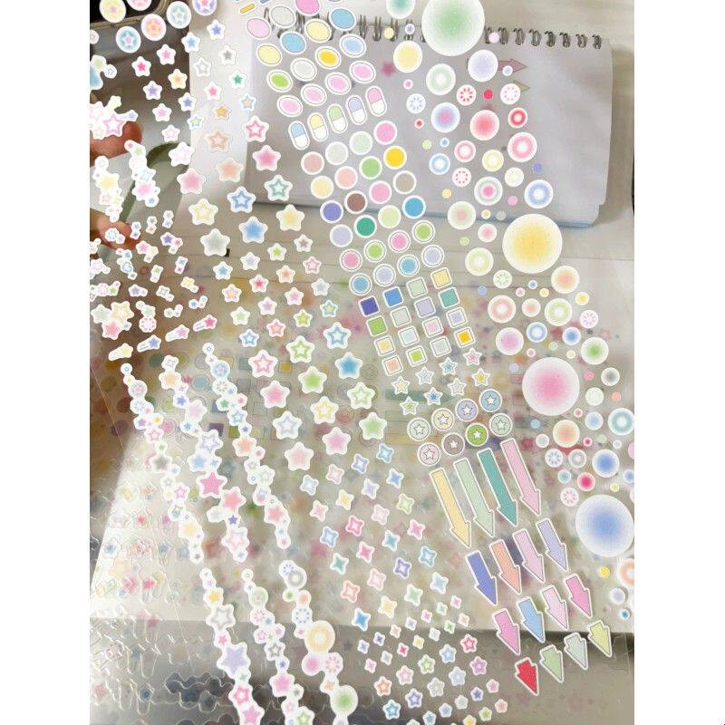 （现货）透明感腮红圆点星星贴纸卷模切胶带基础百搭手账