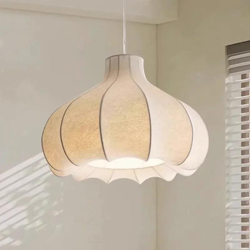 蚕丝吊灯中古侘寂风卧室床头灯房间法式奶油风复古书房餐厅灯具