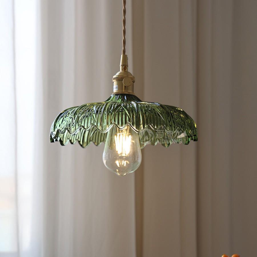 北欧水晶玻璃花朵吊灯 复古黄铜小清新吧台玄关餐吊灯