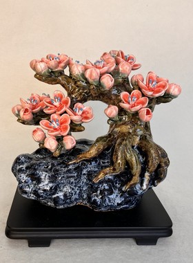 桃花花开富贵陶瓷摆件石湾公仔
