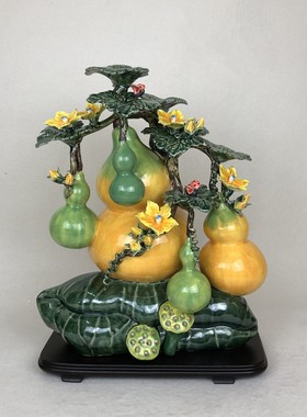 葫芦五福临门陶瓷摆件石湾公仔玄关酒柜高档装饰品