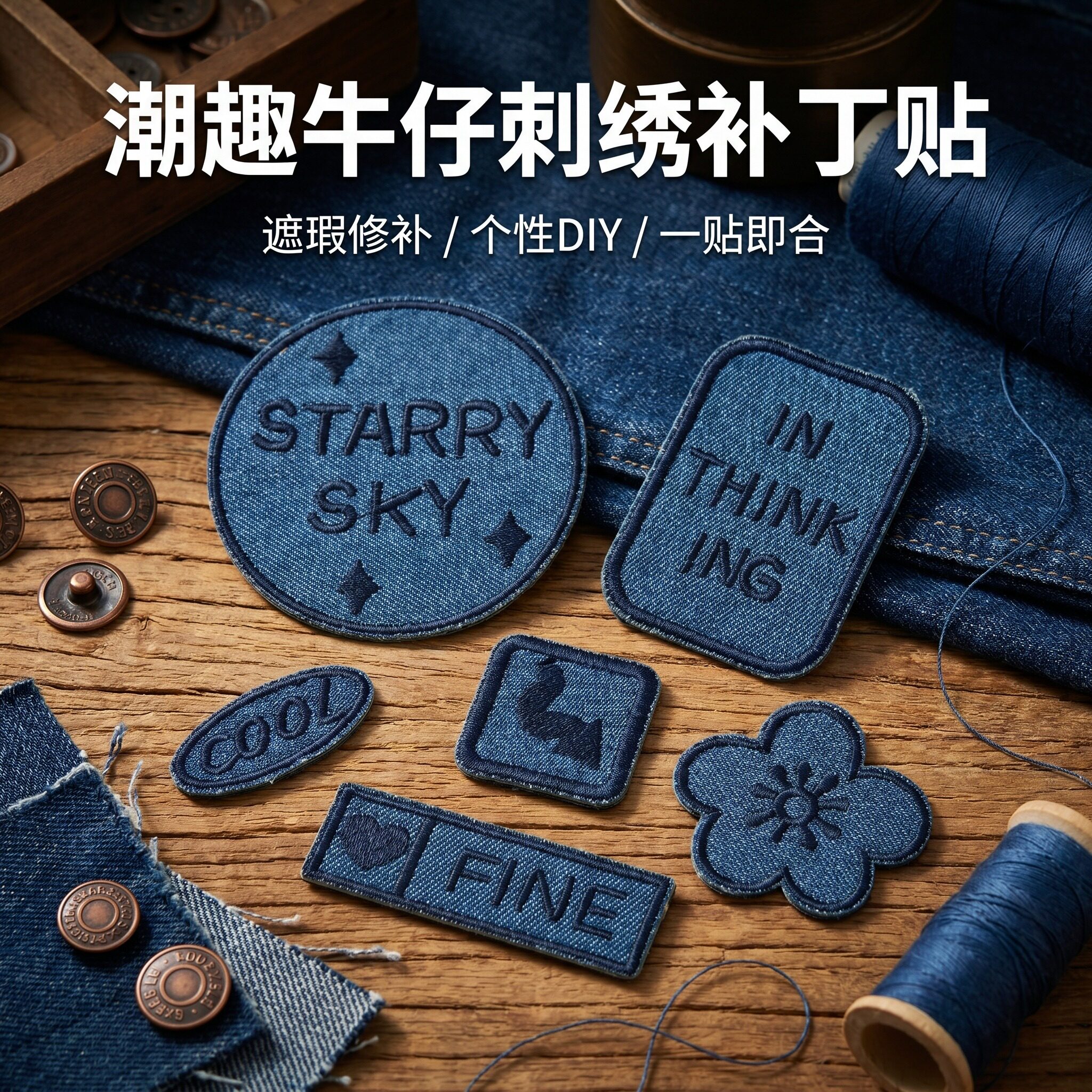 牛仔裤补丁贴自粘免缝无痕款大小号衣服破洞修补刺绣图案高端布贴