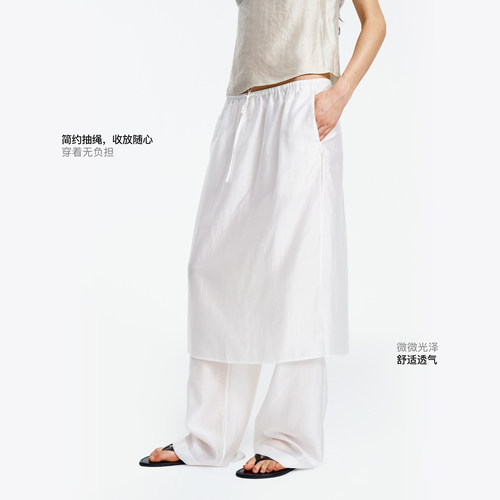 COMMEUNTISSU 光泽感微透抽绳休闲裙裤