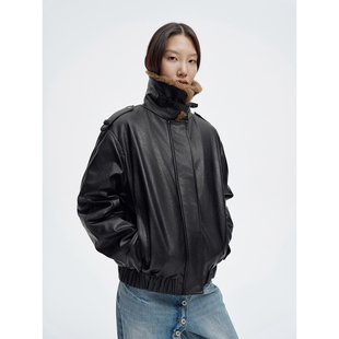 COMMEUNTISSU 毛领拼接环保皮感3M棉夹克外套