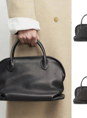 2026新款Agnes保龄球褶皱枕头包高级感贝壳包头层牛皮通勤手提包