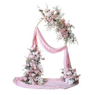 粉色婚礼拍照背景花艺拱门玫瑰花排挂壁路引花直播间橱窗仿真花卉