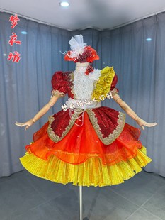 快乐阳光歌曲红歌烽火小英雄女童红色短款唱歌礼服蓬蓬裙演出服