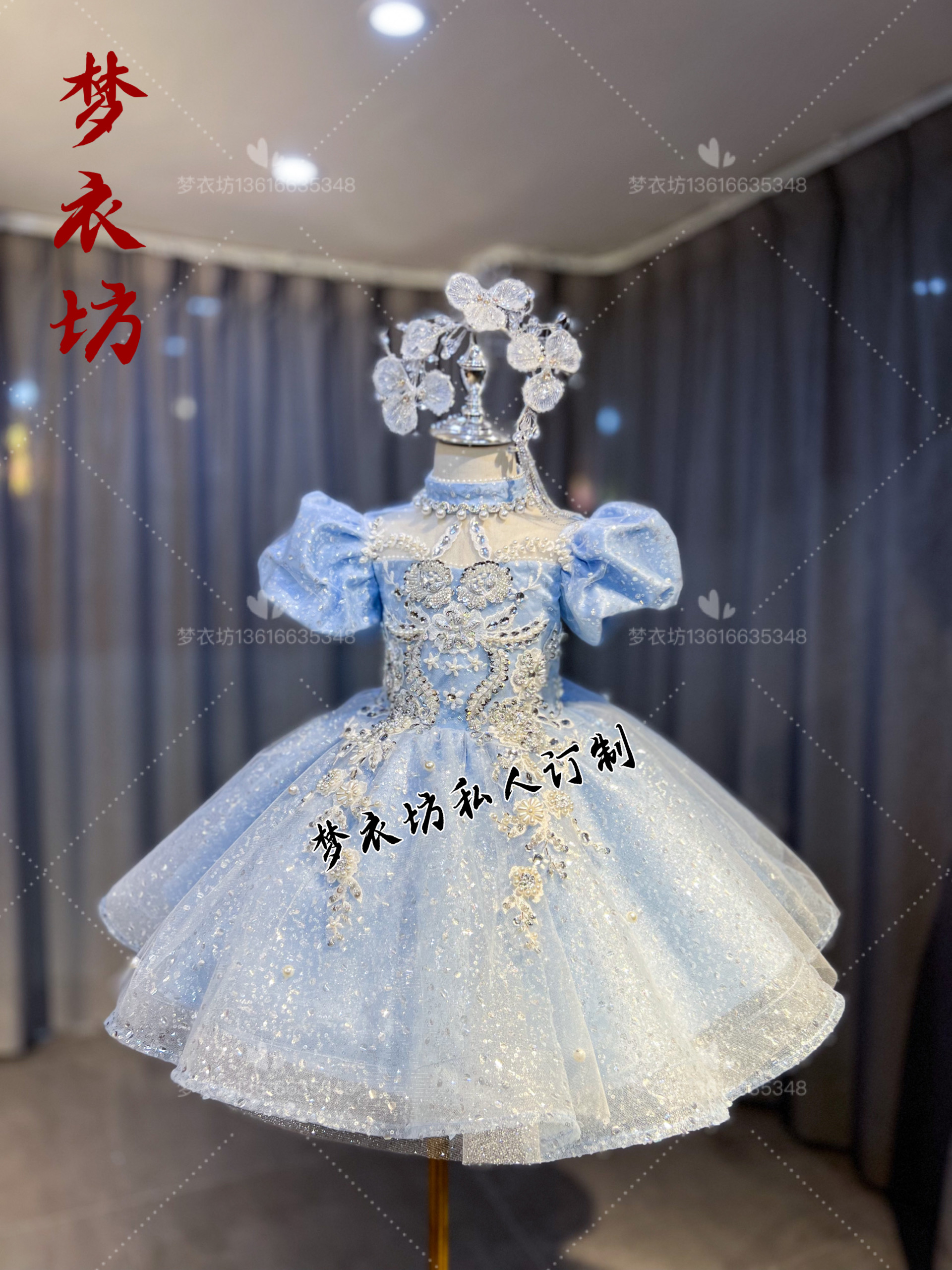 亮片小花童礼服亮片短款公主裙