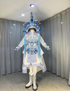 快乐阳光演出服男童女童戏曲《京剧娃》蓝白唱歌中国风唱歌礼服