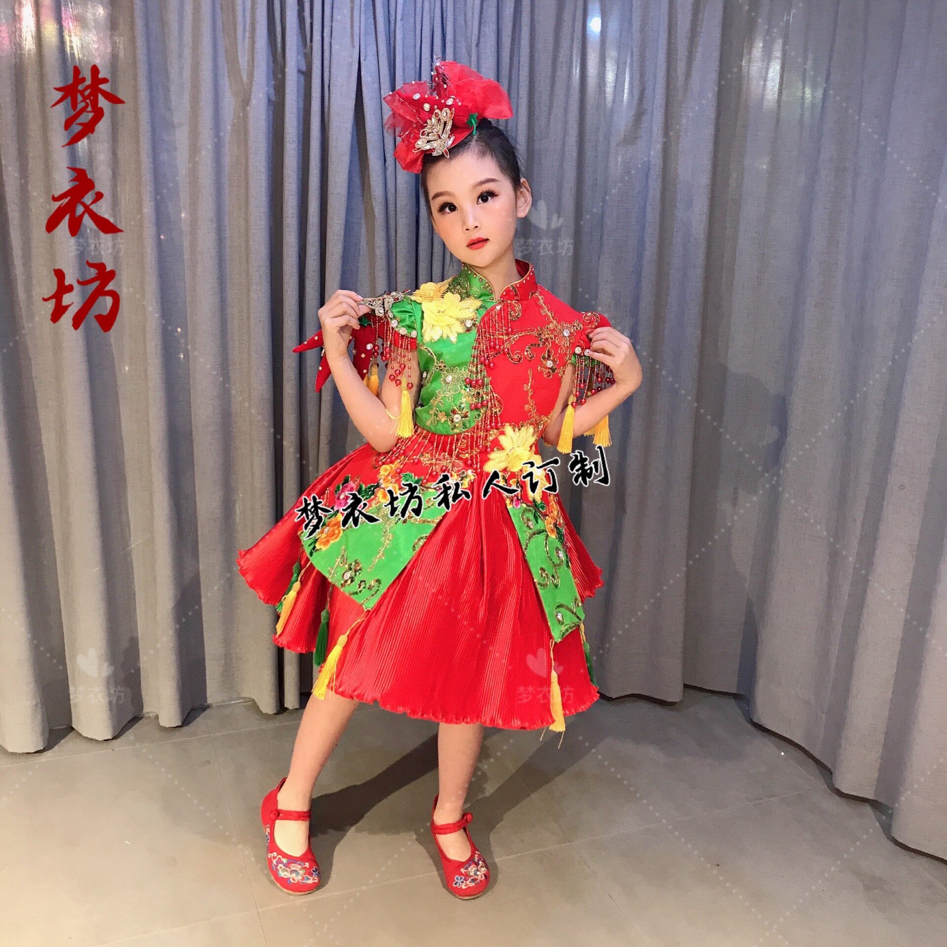 快乐阳光《辣椒红又红》幺妹子幺妹儿乖年画娃娃女童唱歌演出服