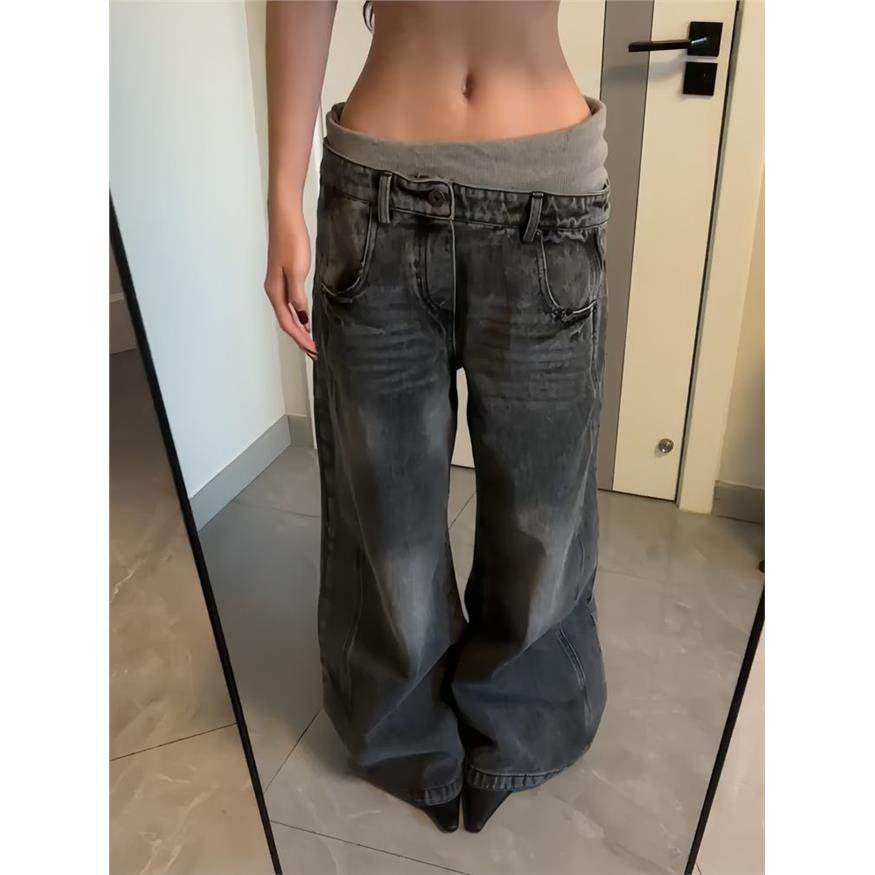 美式复古螺纹腰头直筒牛仔裤女秋冬款高街设计感宽松显瘦阔腿裤子,女装/女士精品,牛仔裤,淘宝优惠券,粉丝福利购,淘宝优惠卷