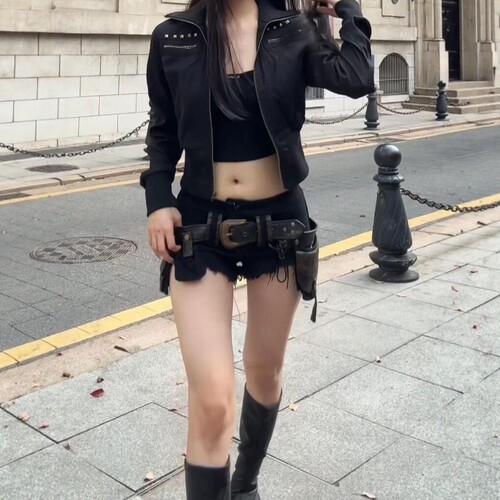 码重磅皮带扣牛仔裤y2k千禧辣妹