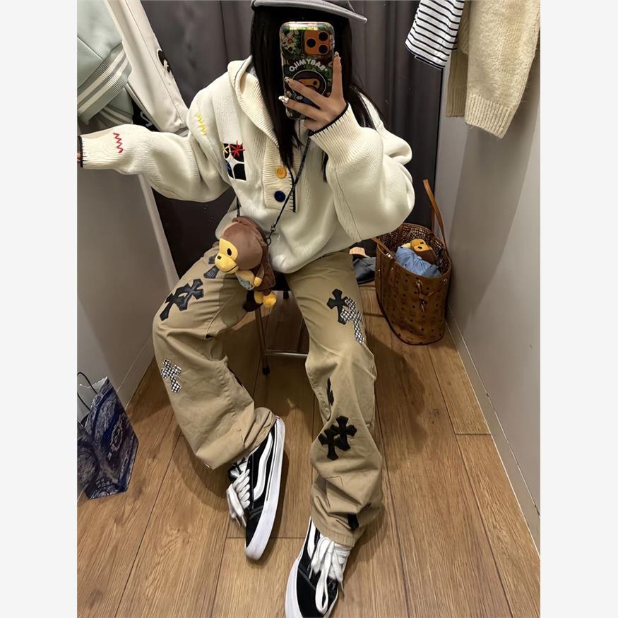 美式复古十字架直筒牛仔