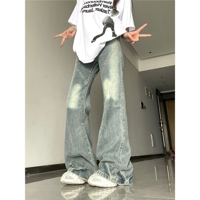 复古浅色微喇牛仔裤女