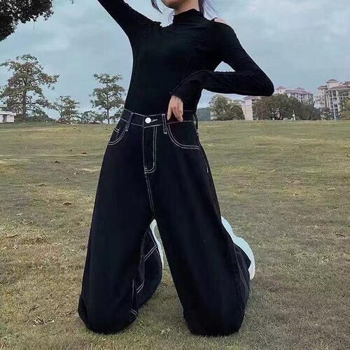 黑色牛仔裤女高腰直筒复古ins潮