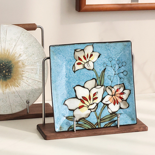 胡桃木盘子支架陶瓷盘展示架茶饼摆件底座黑胶唱片收纳架子杂志架