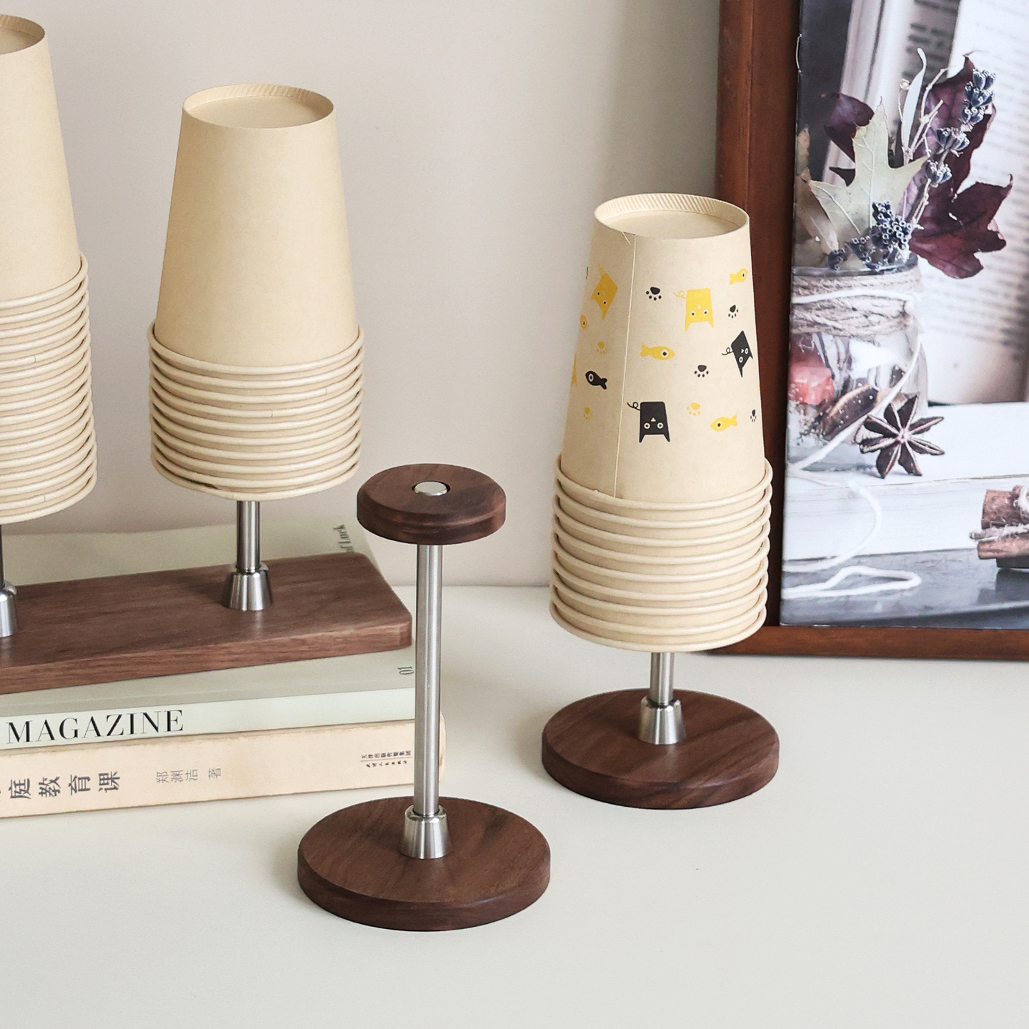 黑胡桃木一次性杯子取杯器咖啡杯收纳取杯架商务办公室桌面置物架