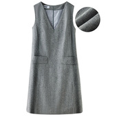 新款 V领毛呢口袋连衣裙休闲百搭保暖打底裙职业裙外穿马甲背心裙