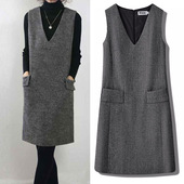 小个子口袋无袖 大码 毛呢背心裙2025秋冬新款 连衣裙外穿a字马甲裙