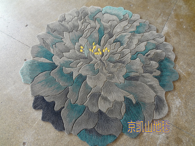 新西兰进口羊毛中式法式牡丹花朵圆形客厅茶几地毯书桌椅子门口垫
