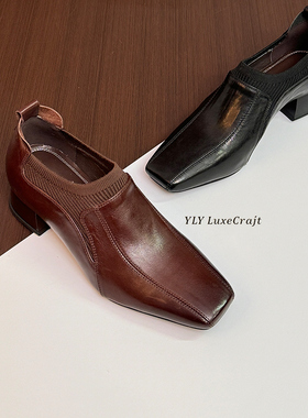 黑色工作小皮鞋中跟深口单鞋女真皮2026春季新款复古通勤大码女鞋