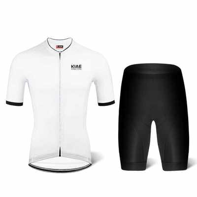 高档KIAE2020夏季简系黑白骑行服套装简约短袖上衣背带短裤公路山