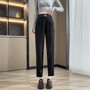 哈伦裤女春秋薄款高腰显瘦新款宽松大码九分小个子黑色休闲老爹裤