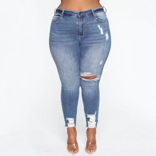 2022 fat women jeans ripped ladies big size plus pants 女裤