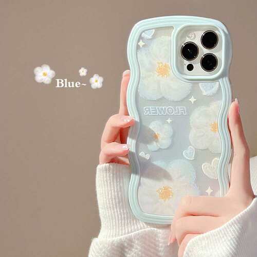 油画大花适用iPhonepromax苹果手机壳光油xr透明波浪边p