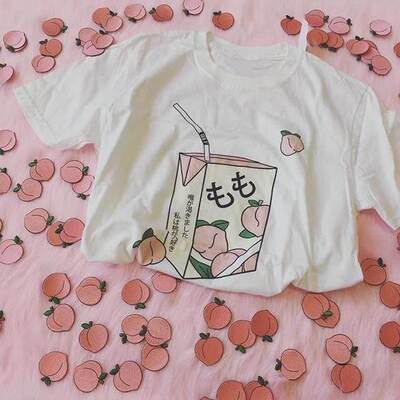 Peach Juice Japanses Aesthetic Grunge T-Shirt Women Girls