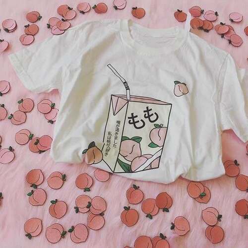 Peach Juice Japanses Aesthetic Grunge T-Shirt Women Girls