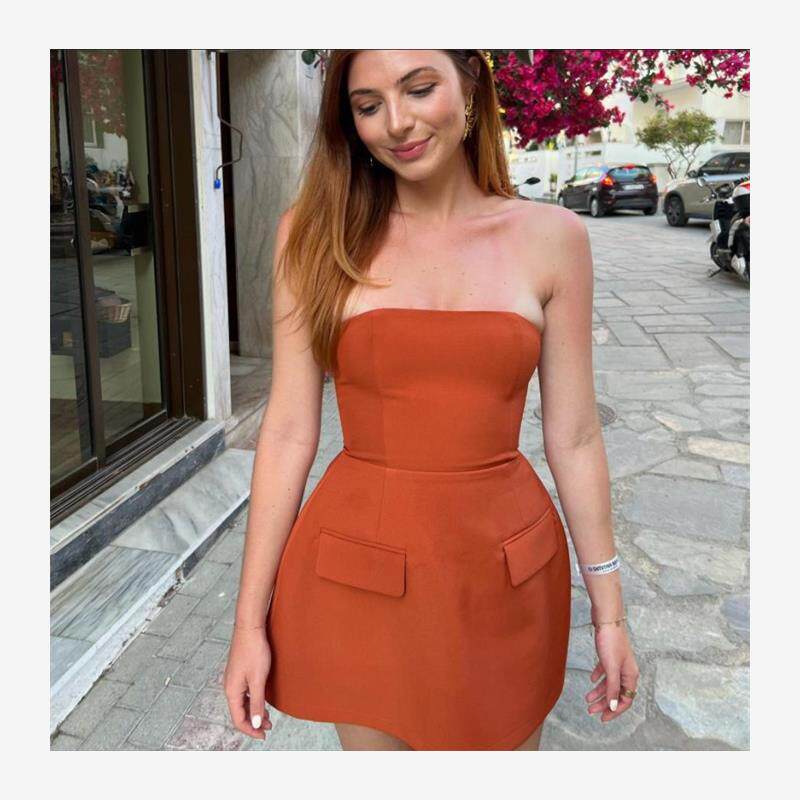欧美性感修身抹裹胸连衣短裙 Sexy Bodycon Strapless Mini Dress
