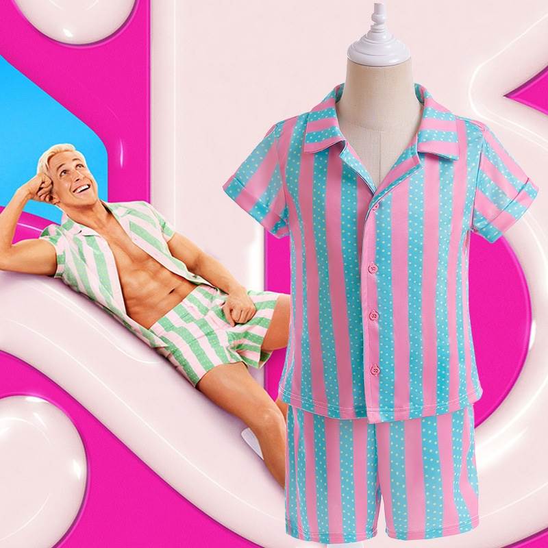 万圣节Barbie芭比cos演出服男童Ken肯短袖套装扮演条纹沙滩两件套