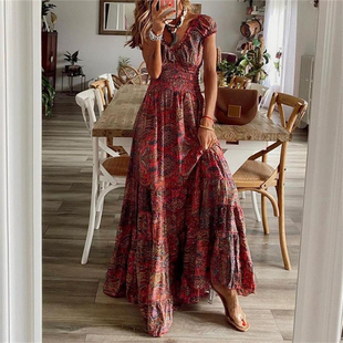 Floral Dress Sexy 歐美時尚 Boho Maxi 收腰碎花長裙連衣裙 Print