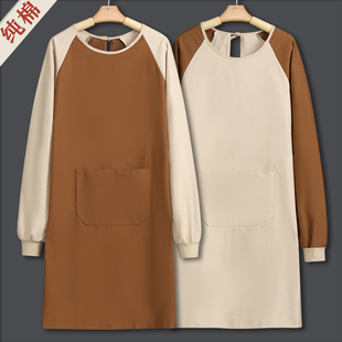纯棉围裙2025新款 围腰家用厨房工作服logo印字 网红罩衣女做饭有袖