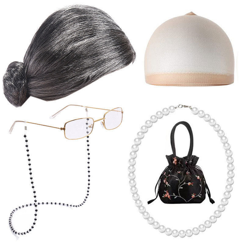 宝宝100天拍照 儿童假发帽 老奶奶假发100days of school表演道具