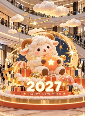 2027羊年吉祥物毛绒小羊打卡装置