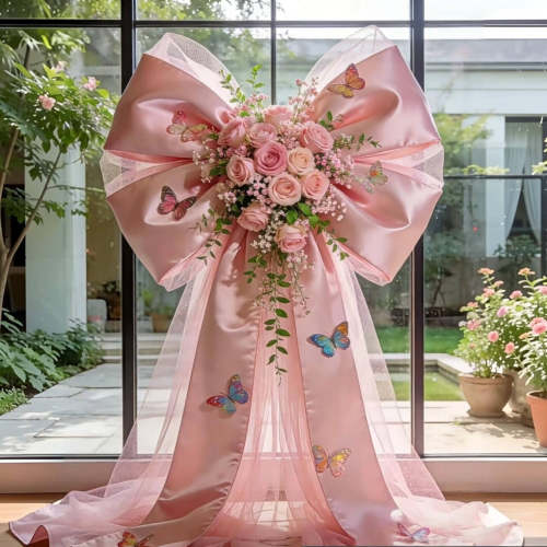 大型网纱蝴蝶结装饰花艺婚礼布置