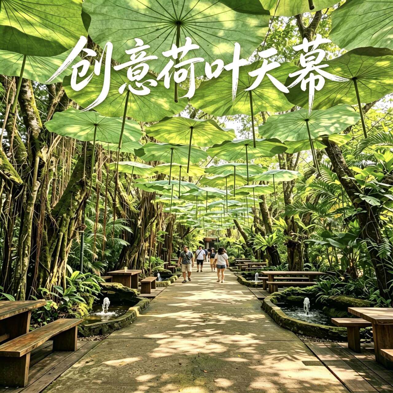 创意荷叶天幕夏季遮阳防晒装置景区古镇商业街网红打卡引流天幕