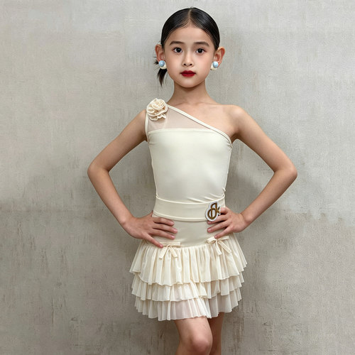 FDK儿童高端拉丁舞服少儿高级感练功服女童单肩训练表演舞练习服
