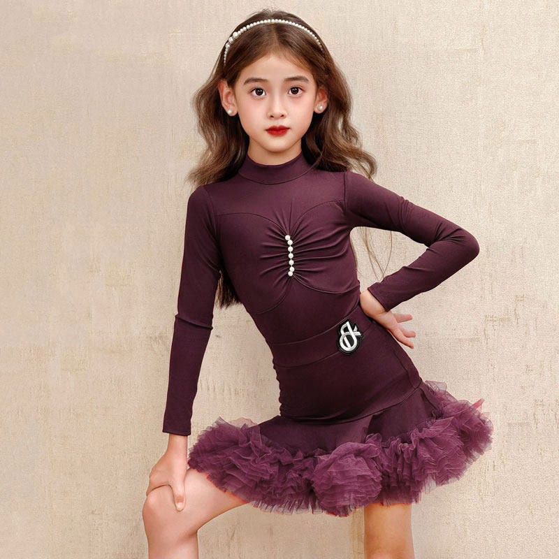 新款拉丁舞服女童冬季长袖练功服